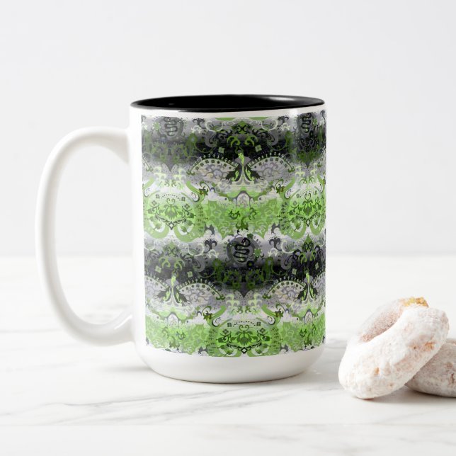 Agender dragon damask - Agender pride flag colours Two-Tone Coffee Mug (With Donut)