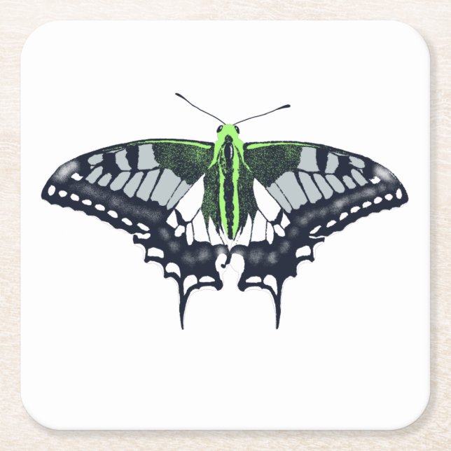 Agender Flag Swallowtail Butterfly Square Paper Coaster (Front)