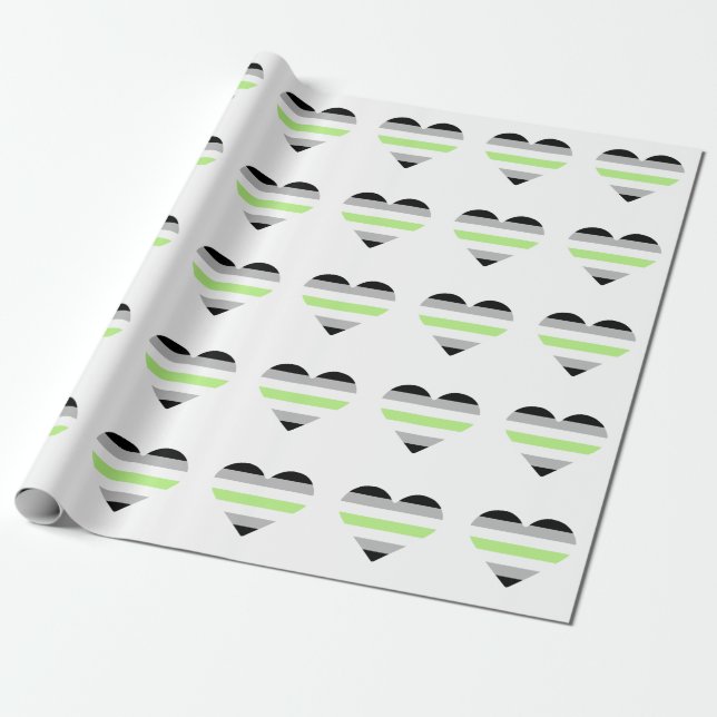 Agender Pride Flag Heart Wrapping Paper (Unrolled)