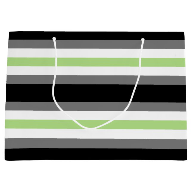 Agender Pride, LGBTQ Pride, Black Grey and Green D Large Gift Bag (Front)