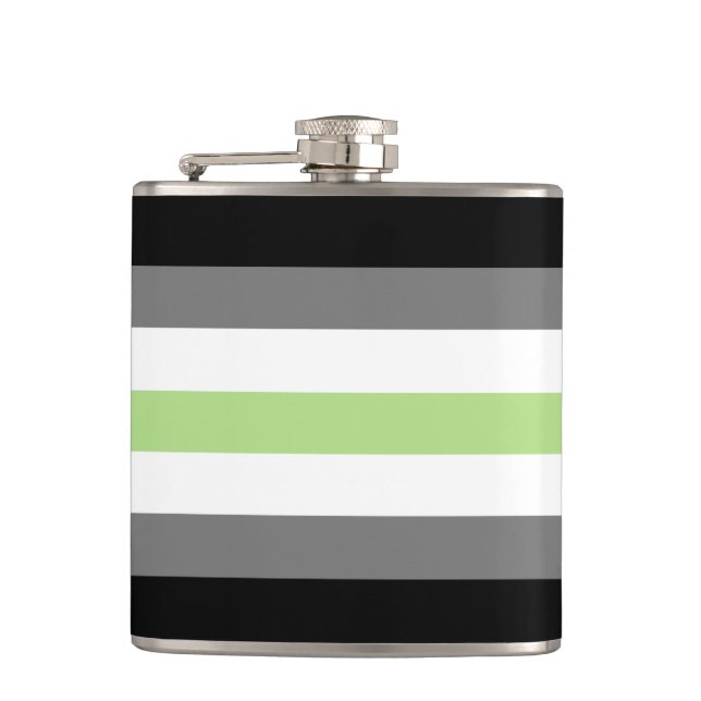 Agender Pride, LGBTQ Pride, Black Grey and Green Hip Flask (Front)