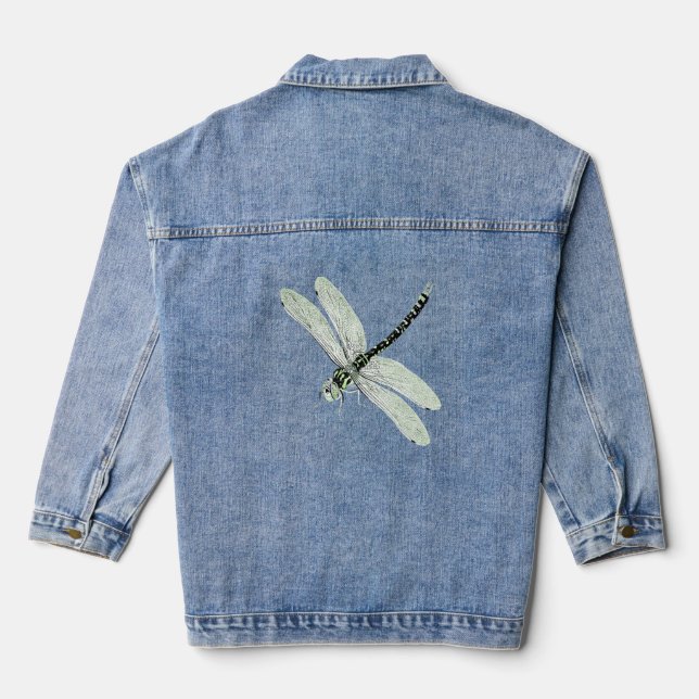 Agender Pride Vintage Dragonfly Art Denim Jacket (Back)