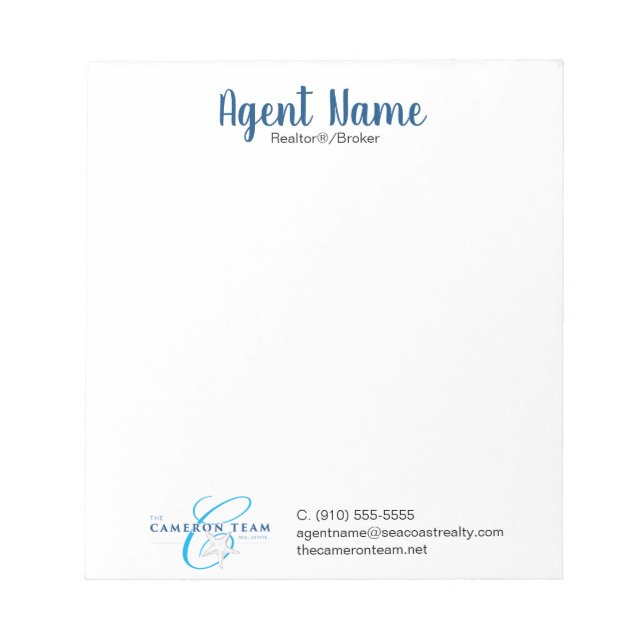 Agent Name Personalised Notepad (Front)