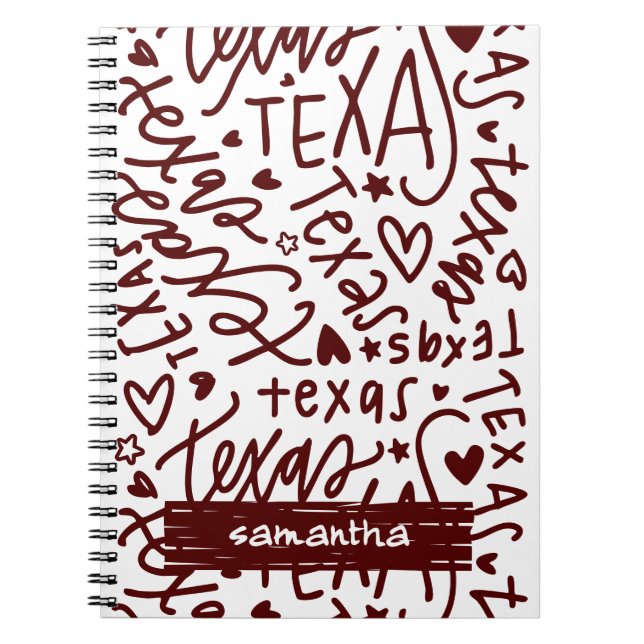 Aggie Maroon Texas Doodle Pattern Notebook (Front)