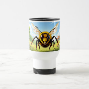 Aggressive Bee Flying in Nature Scene Travel Mug