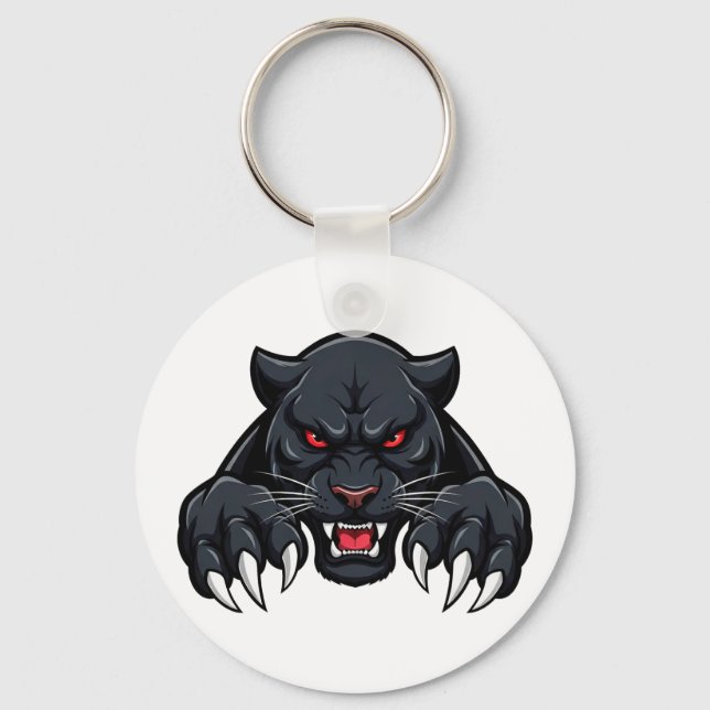 Aggressive Black Panther With Red Eyes Key Ring (Front)