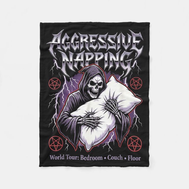 Aggressive Napng Funny Heavy Metal Grim Reaper Sle Fleece Blanket (Front)