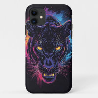 Aggressive Panther Artwork in Neon Colours