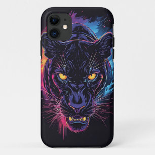 Aggressive Panther Artwork in Neon Colours iPhone 11 Case