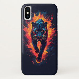Aggressive Panther Artwork in Neon Colours iPhone X Case