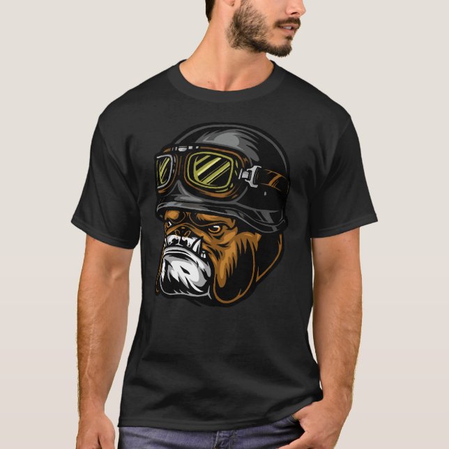 Aggressive Pitbull Helmet Head Bike Rider T-Shirt (Front)
