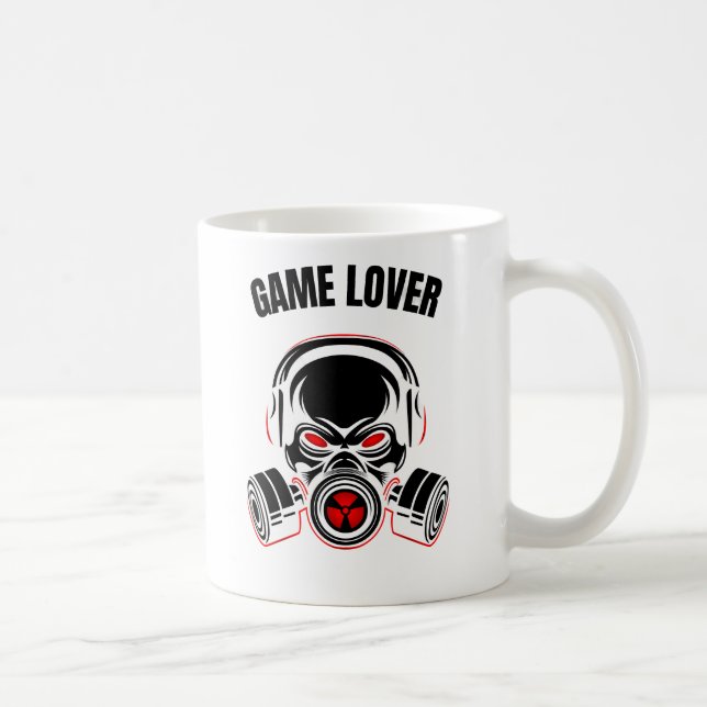 Aggressive Skull in Gas Mask with Headphones Coffee Mug (Right)