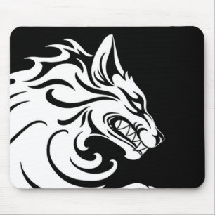 Aggressive White and Black Tribal Wolf Mouse Mat