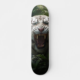 Aggressive White Siberian Tiger Skateboard
