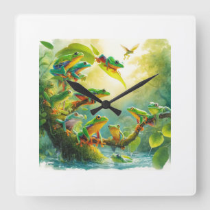 Agile Frogs in Harmony 040624AREF108 - Watercolor Square Wall Clock