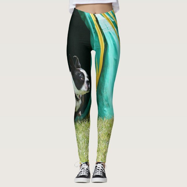 Agility Boston Terrier dog art leggings (Front)