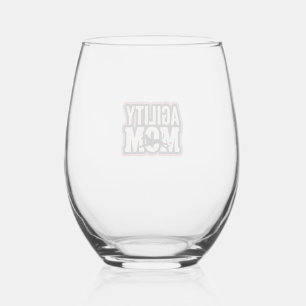 Agility Mum Vintage Dog Agility Silhouette Typogra Stemless Wine Glass