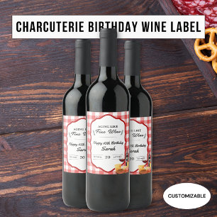 'Aging Like Fine Wine' Charcuterie Picnic Birthday Wine Label