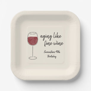 Aging Like Fine Wine Red Wine Glass Birthday Paper Plate