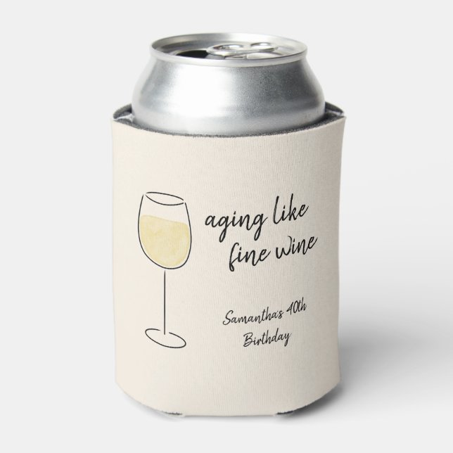 Aging Like Fine Wine White Wine Glass Birthday Can Cooler (Can Front)