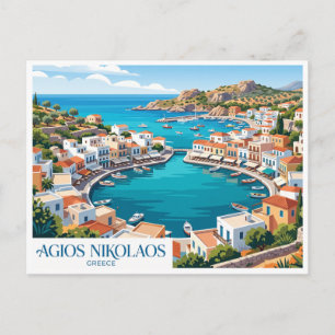 Agios Nikolaos Lake and Harbour Greece Postcard