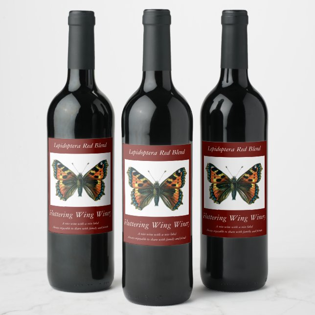 Aglais urticae - The Small Tortoiseshell Butterfly Wine Label (Bottles)