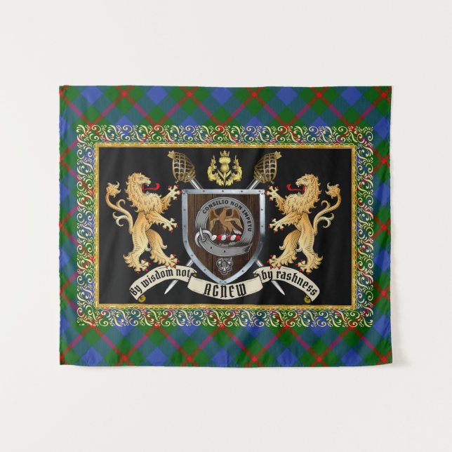 Agnew Clan Badge & Motto w/Lions  Tapestry (Front (Horizontal))