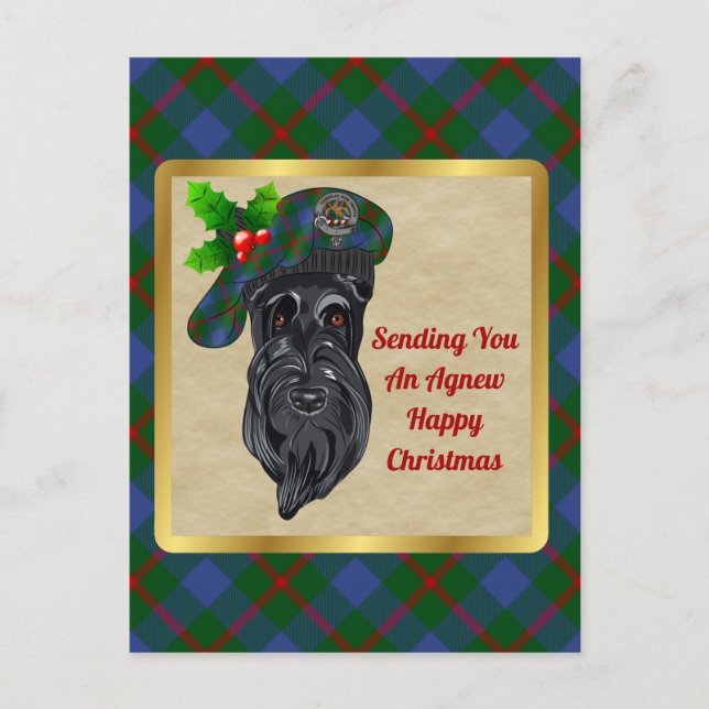 Agnew Clan Badge & Tartan Christmas Postcard (Front)