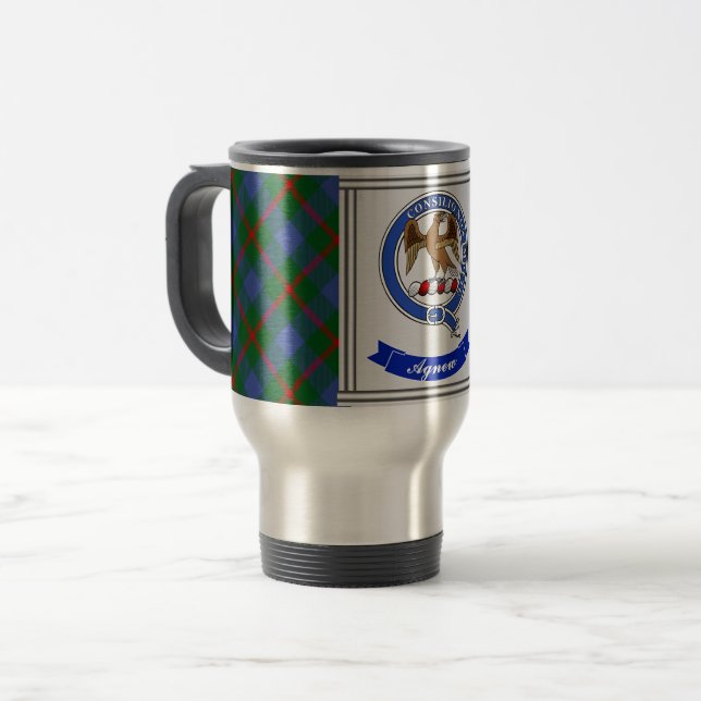 Agnew Clan Badge & Tartan Personalised Travel Mug (Front Left)