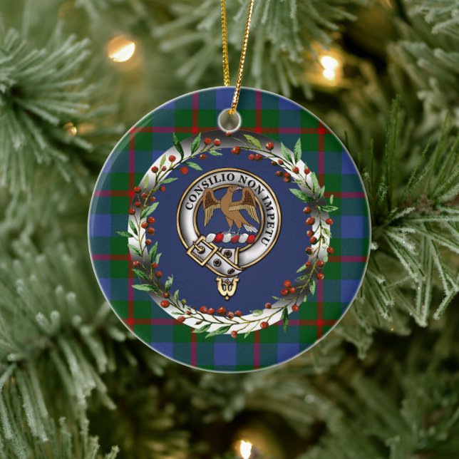 Agnew Clan Badge & Tartan Personalized Xmas Ceramic Tree Decoration (Tree)
