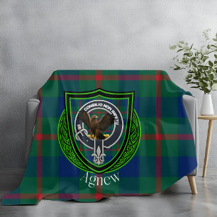 Agnew Scottish Clan Tartan & Crest Fleece Blanket