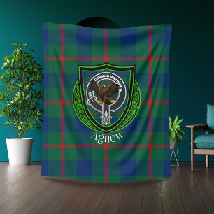 Agnew Scottish Clan Tartan & Crest Fleece Blanket