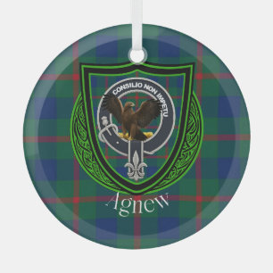 Agnew Scottish Clan Tartan & Crest Glass Tree Decoration