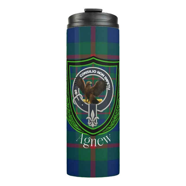 Agnew Scottish Clan Tartan & Crest Thermal Tumbler (Front)
