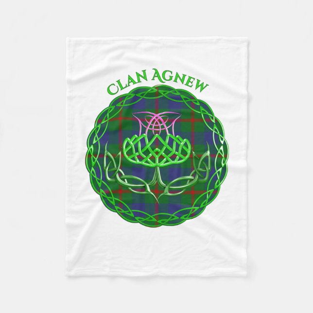 Agnew Scottish Tartan Celtic Thistle Fleece Blanket (Front)