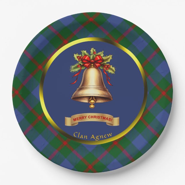 Agnew Tartan Personalised Christmas Paper Plate (Front)