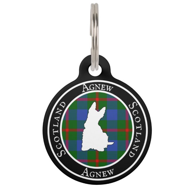Agnew Tartan & Scottie Dog Personalised  Pet Tag (Front)