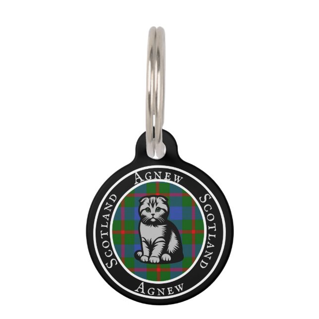 Agnew Tartan & Scottish Kitty Personalised  Pet Tag (Front)