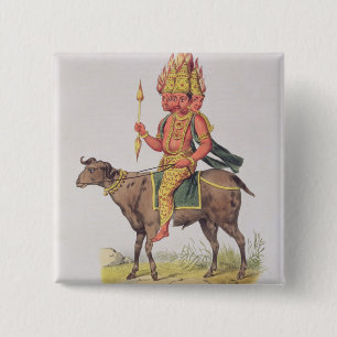 Agni, God of Fire, engraved by Charles Etienne Pie 15 Cm Square Badge
