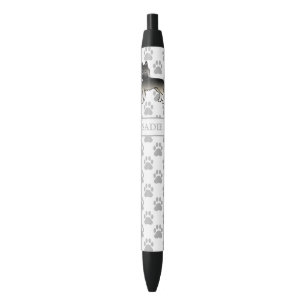 Agouti Siberian Husky Cartoon Dog & Name Black Ink Pen