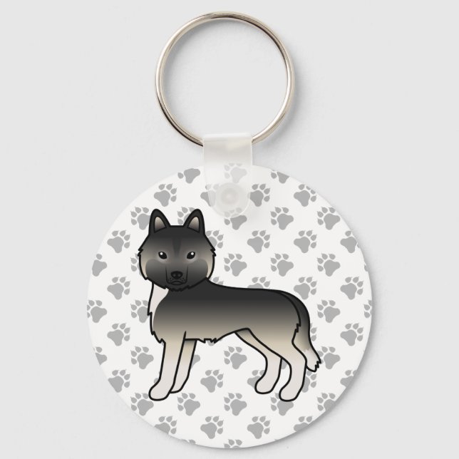 Agouti Siberian Husky Cartoon Dog & Paws Keychain (Front)