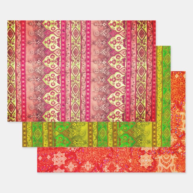 Agra and Suthep in green, gold and brick red Wrapping Paper Sheet (Set)