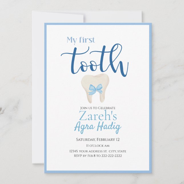 Agra Hadig - Armenian First Tooth Blue Invitation (Front)