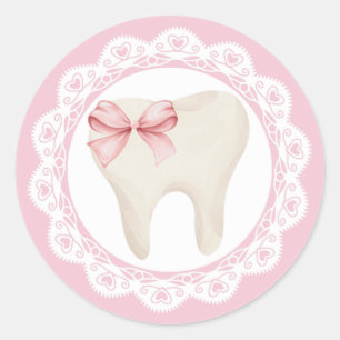 Agra Hadig - First tooth Pink bow Classic Round Sticker