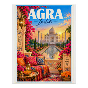 Agra India Taj Mahal Travel Poster Colorful Indi