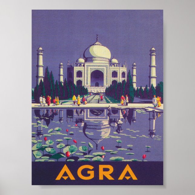 Agra India Vintage Travel Poster (Front)