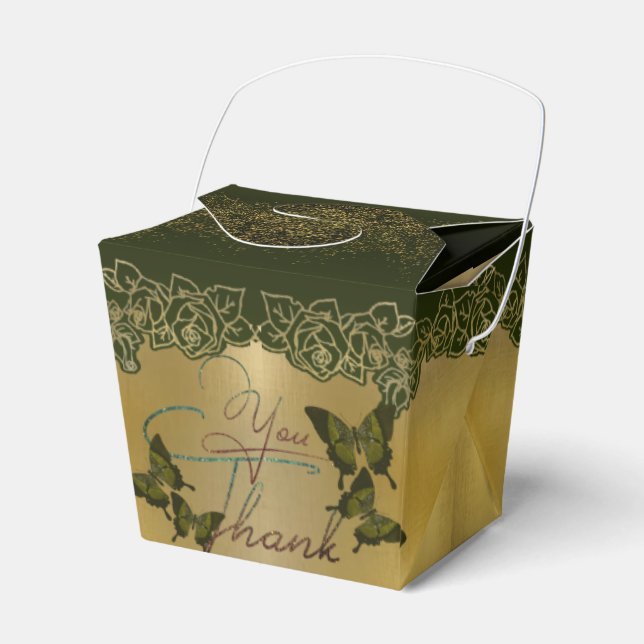Agradecimiento dorada con rosas favour box (Front Side)