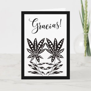 Agradecimiento Floral en Blanco y Negro – Gracias Card