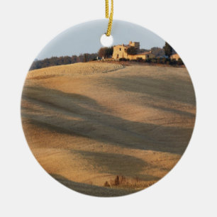 Agricultural field at sunset, Val d'Orcia, Tusca Ceramic Tree Decoration