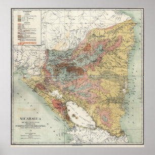 AGRICULTURAL MAP of NICARAGUA 1903 Poster